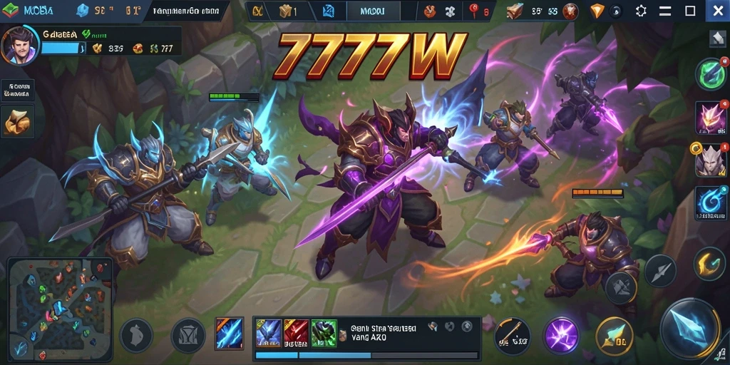 Screenshot gameplay MOBA yang intens di 7777W.