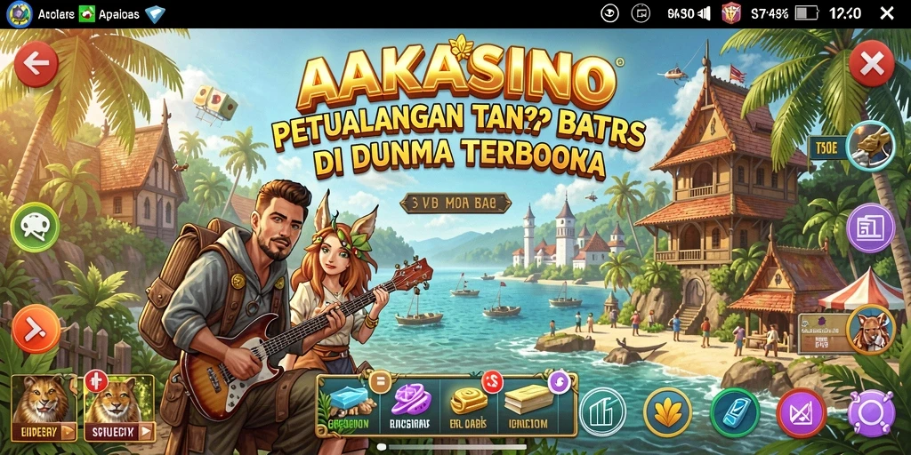Screenshot gameplay AAKASINO menunjukkan petualangan di dunia terbuka yang luas.