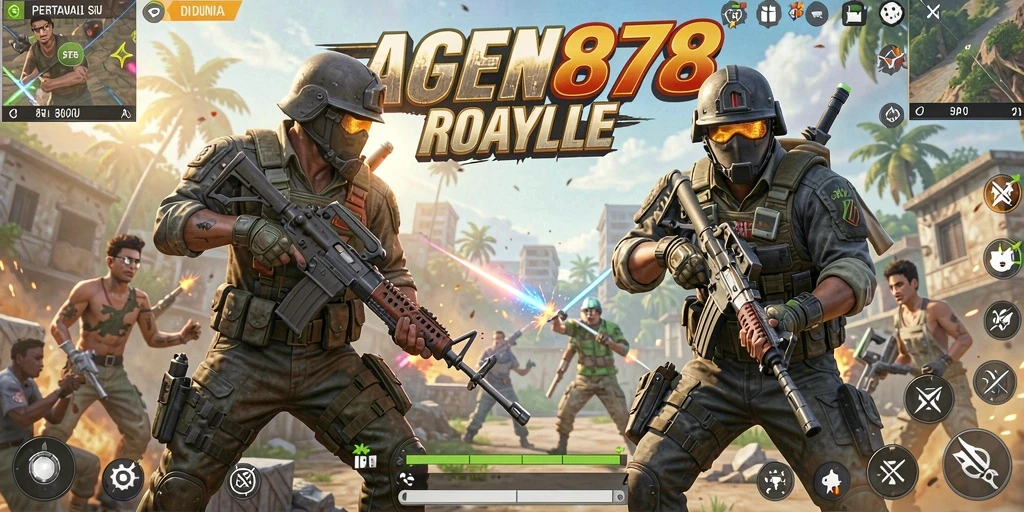 Tampilan gameplay seru AGEN878 dalam pertempuran Battle Royale.