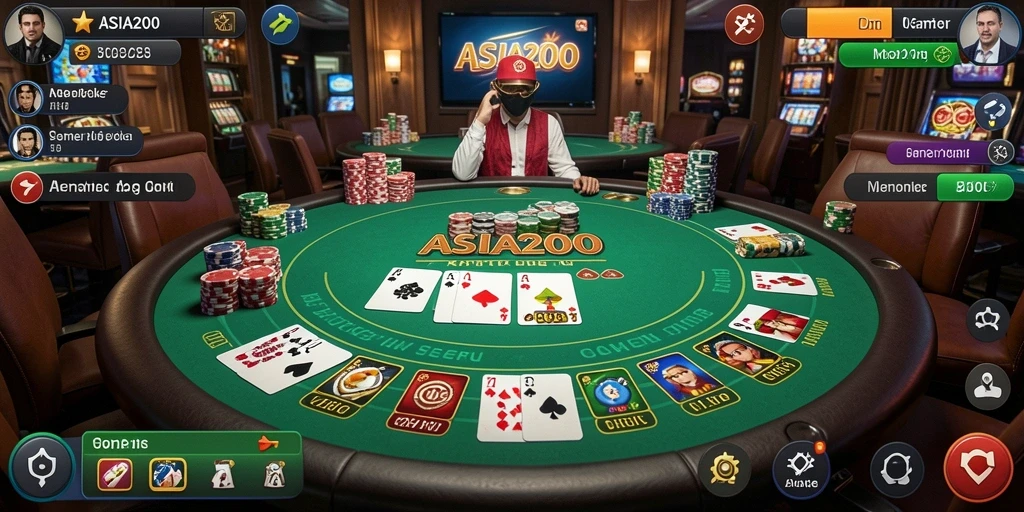 Screenshot utama ASIA200 menampilkan gameplay poker yang mendebarkan.