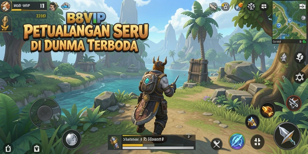 Screenshot utama B8VIP menampilkan aksi seru di dunia terbuka.