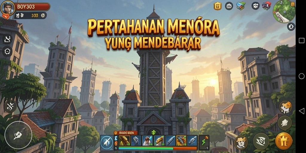 Tampilan menara dengan berbagai strategi pertahanan dalam BOY303.
