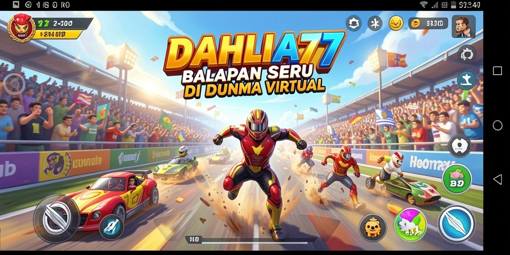 Tampilan gameplay seru dalam DAHLIA77 saat balapan di lintasan