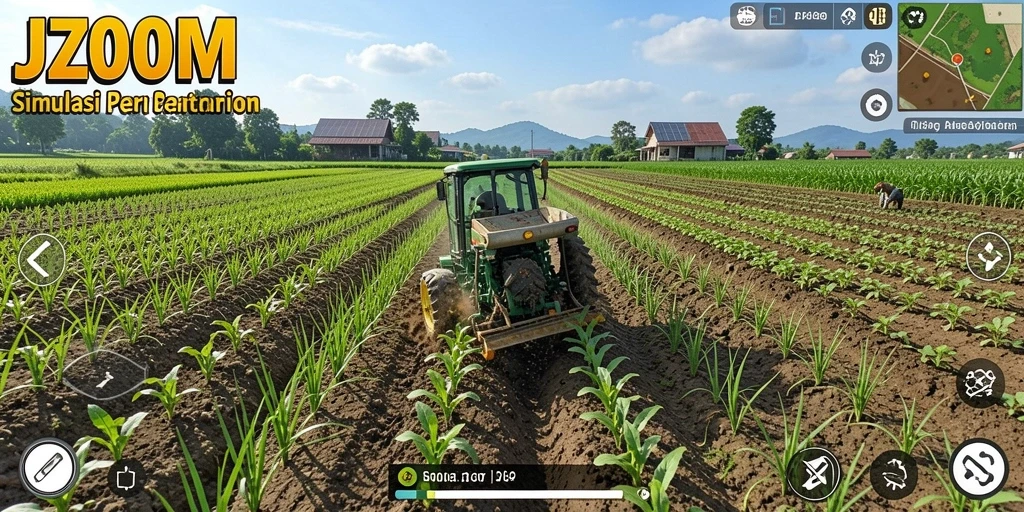 Tangkapan layar gameplay J200M menampilkan petani yang sedang bekerja di ladang.