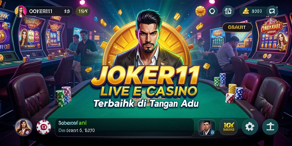 Screenshot JOKER11 menampilkan dealer langsung dan suasana kasino yang mendebarkan.