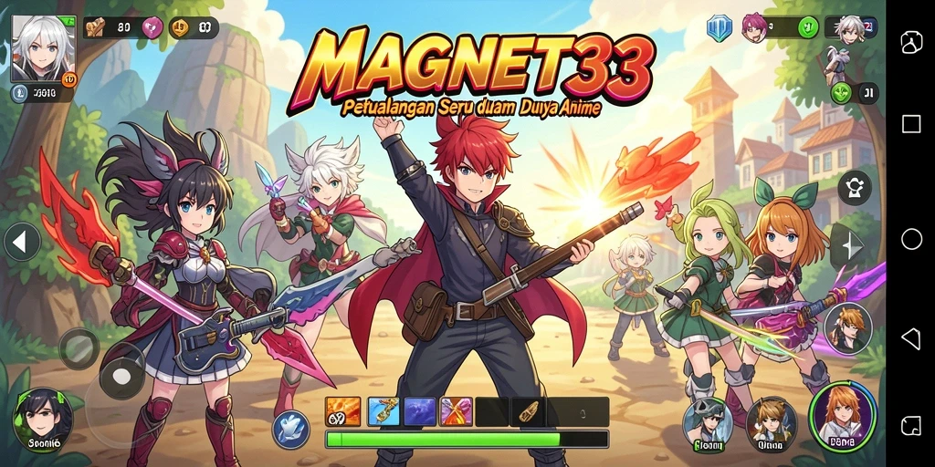 Tangkapan layar MAGNET33 dengan aksi karakter anime yang seru.