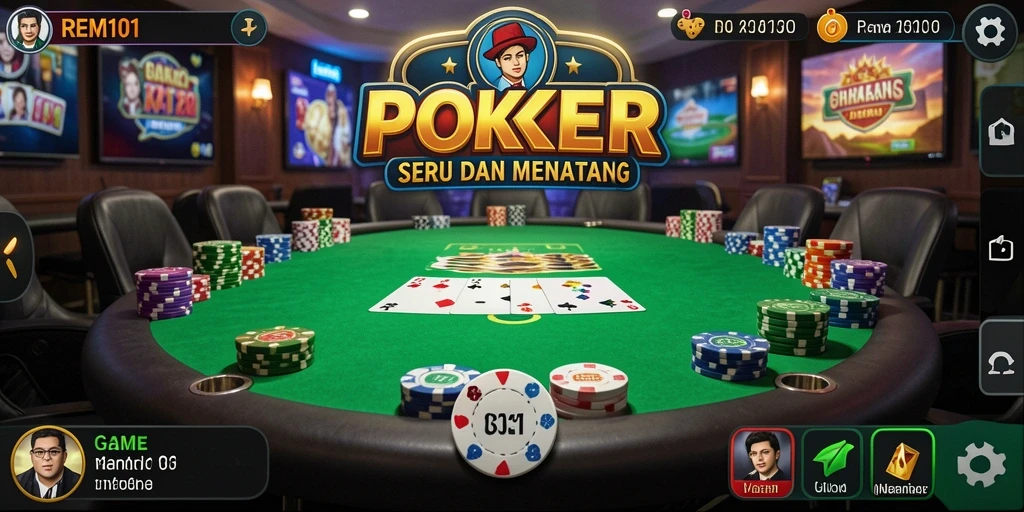 Tangkapan layar utama REMI101 menampilkan aksi seru game Poker.