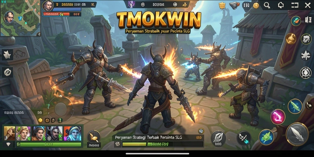 Screenshot utama TMOKWIN menampilkan aksi pertempuran strategis.